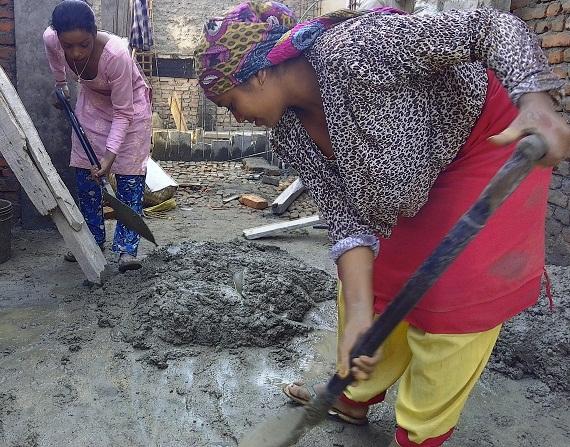 Manisha and Alina are working in construction after earthquake destroyed home in Nepal. (Photo: Raja
