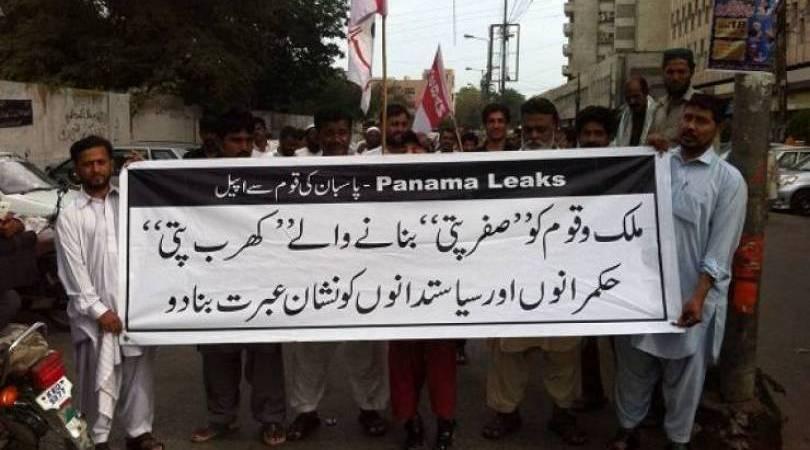 Protesters in Karachi demonstrate against corruption as the impact of the Panama Papers is felt in P