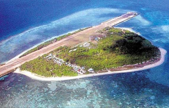 An aerial shot of Pag-Asa Island, the most inhabited and largest island in the Spratlys in the South