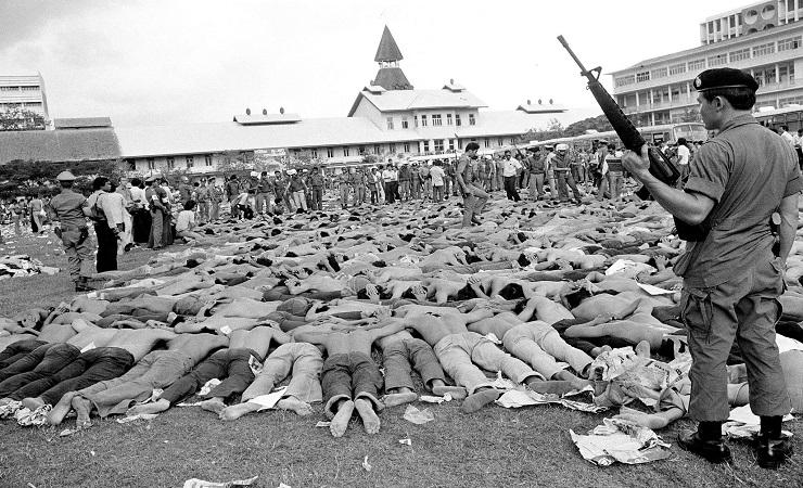 Thai students arrested after the massacre that killed 46 of them on the morning of  October 6, 1976 