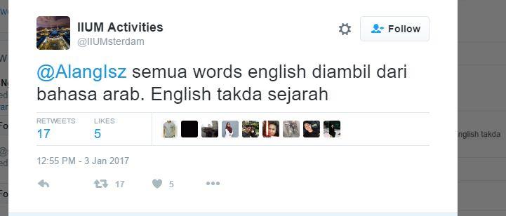 Sebut Bahasa Inggris Diambil dari Bahasa Arab, Akun Twitter ini Tuai Kecaman