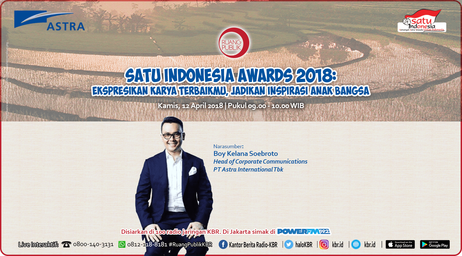SATU Indonesia Awards 2018, ekspresikan karya terbaikmu, jadikan inspirasi anak bangsa.