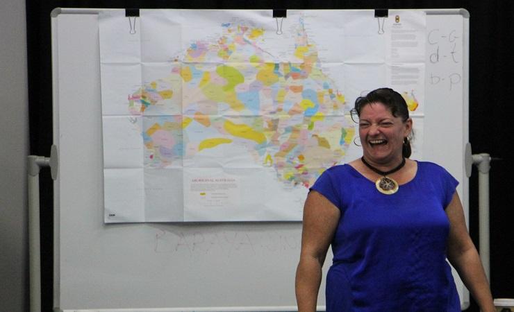 Aunty Jacinta Tobian teaches Aboriginal language in Sydney, Australia (Photo: Jarni Blakkarly)
