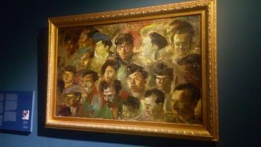 Lukisan Sudjojono berjudul Kawan-Kawan Revolusi yang dipamerkan di Galeri Nasional Jakarta. (Foto: N