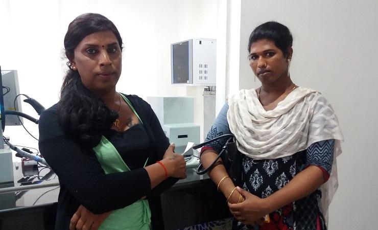 Raga Ranjini ( left) and Sherin Antony (right) in front of the Metro Ticket Counter at Kochi. (Photo