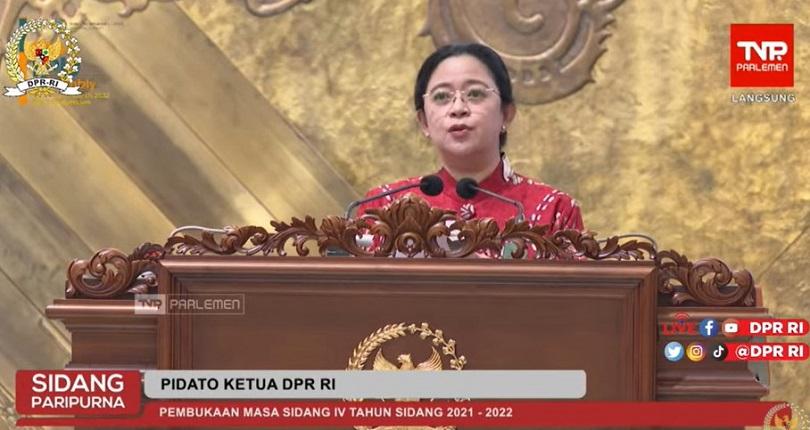 Ketua DPR Puan Maharani pembukaan masa persidangan IV, Senayan, Selasa (15/3/22). (DPR)