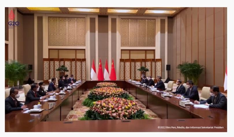 Pertemuan Presiden Jokowi dengan Presiden RRT, Xi Jinping di Beijing, Selasa (26/7/22). (Foto: Youtu