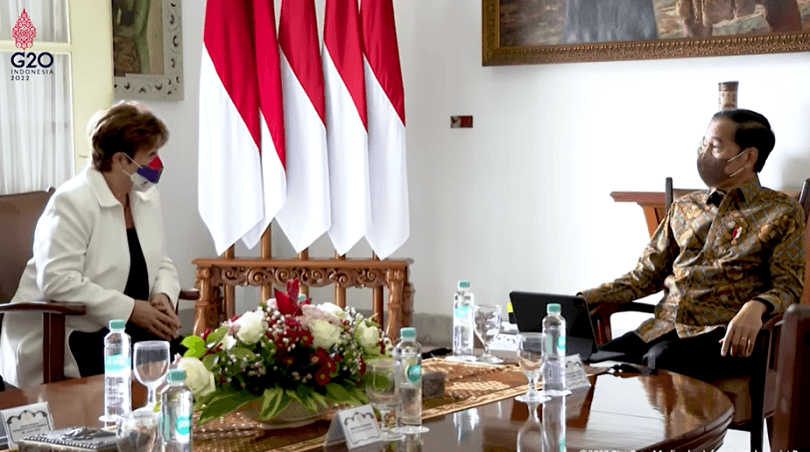 Presiden Jokowi menerima Direktur Pelaksana IMF Kristalina Georgieva di Istana Bogor, Minggu (17/7/2