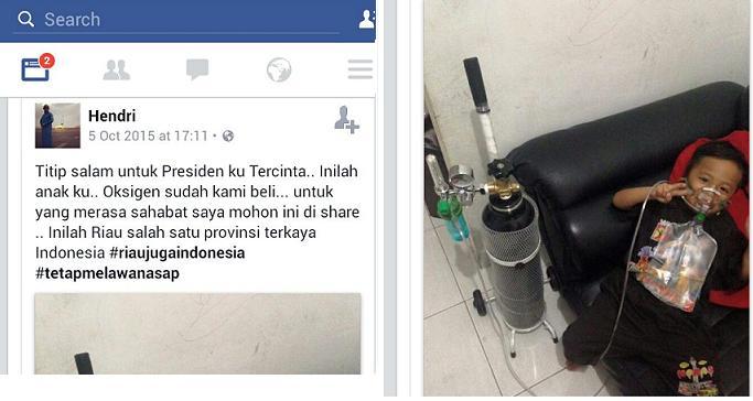 Warga Pekanbaru terpaksa membeli tabung oksigen. (Foto: Akun facebook Hendri)