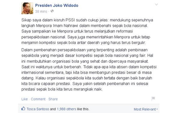 Jokowi Dukung Menpora Benahi Sepak Bola nasional