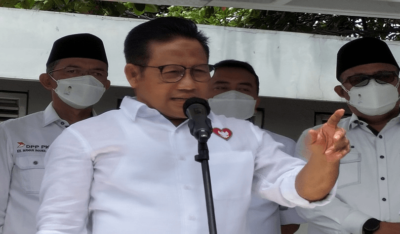 Ketua Umum PKB Muhaimin Iskandar saat berkunjung di Cirebon, Jabar, Senin (28/2/22). (KBR/Frans M.)