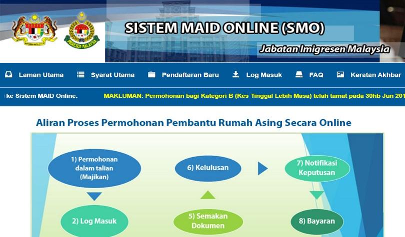 Sistem Maid Online buruh migran, tangkapan layar situs Imigrasi Malaysia,  Jumat (15/7/22).